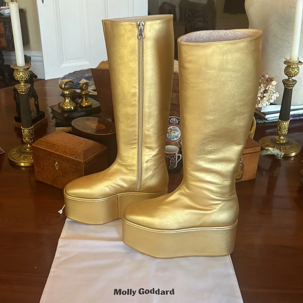 MOLLY GODDARD Athena 90mm Metallic Platform Boots